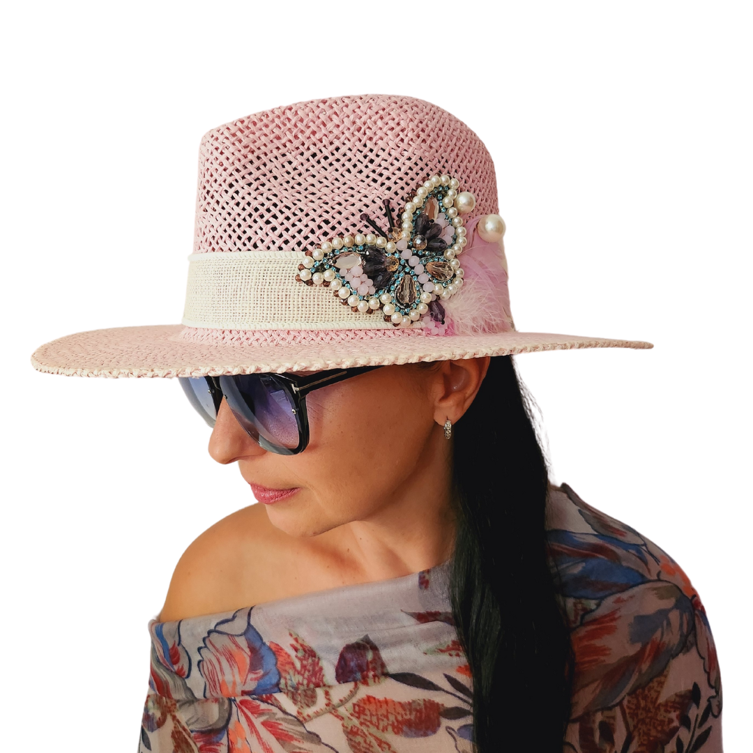 Straw fedora hat from the Flowers collection