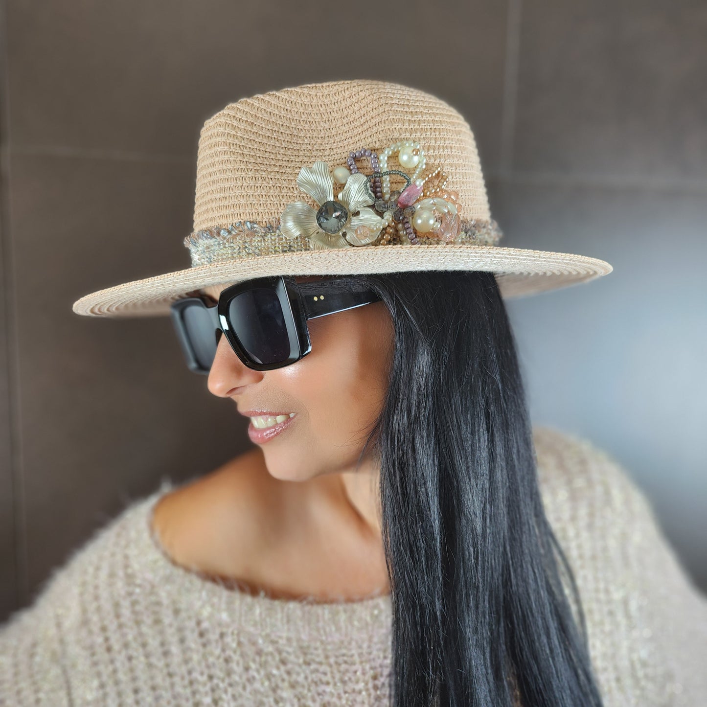 Straw fedora hat from the Flowers collection