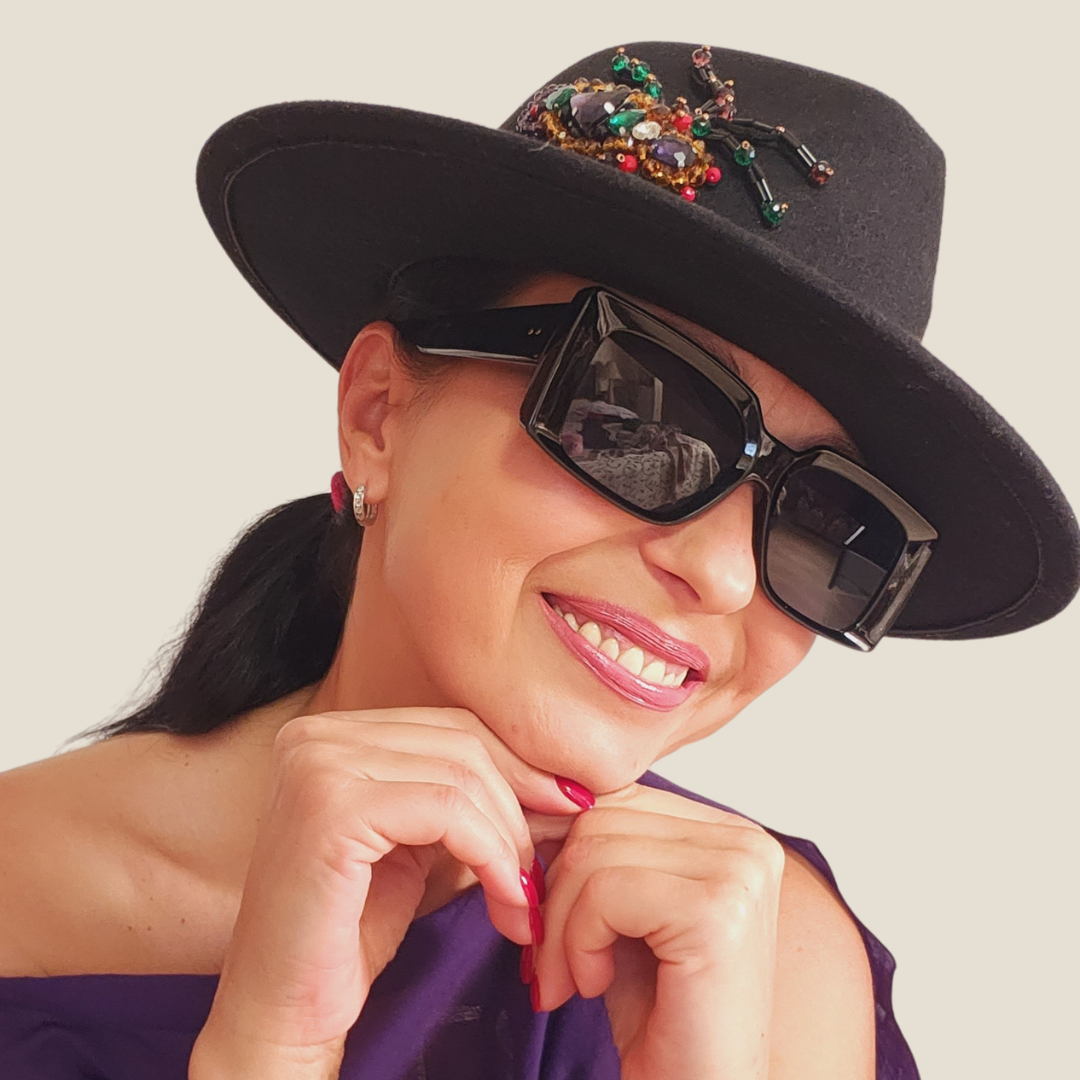 Black Felt Fedora Hat with Bead Spider