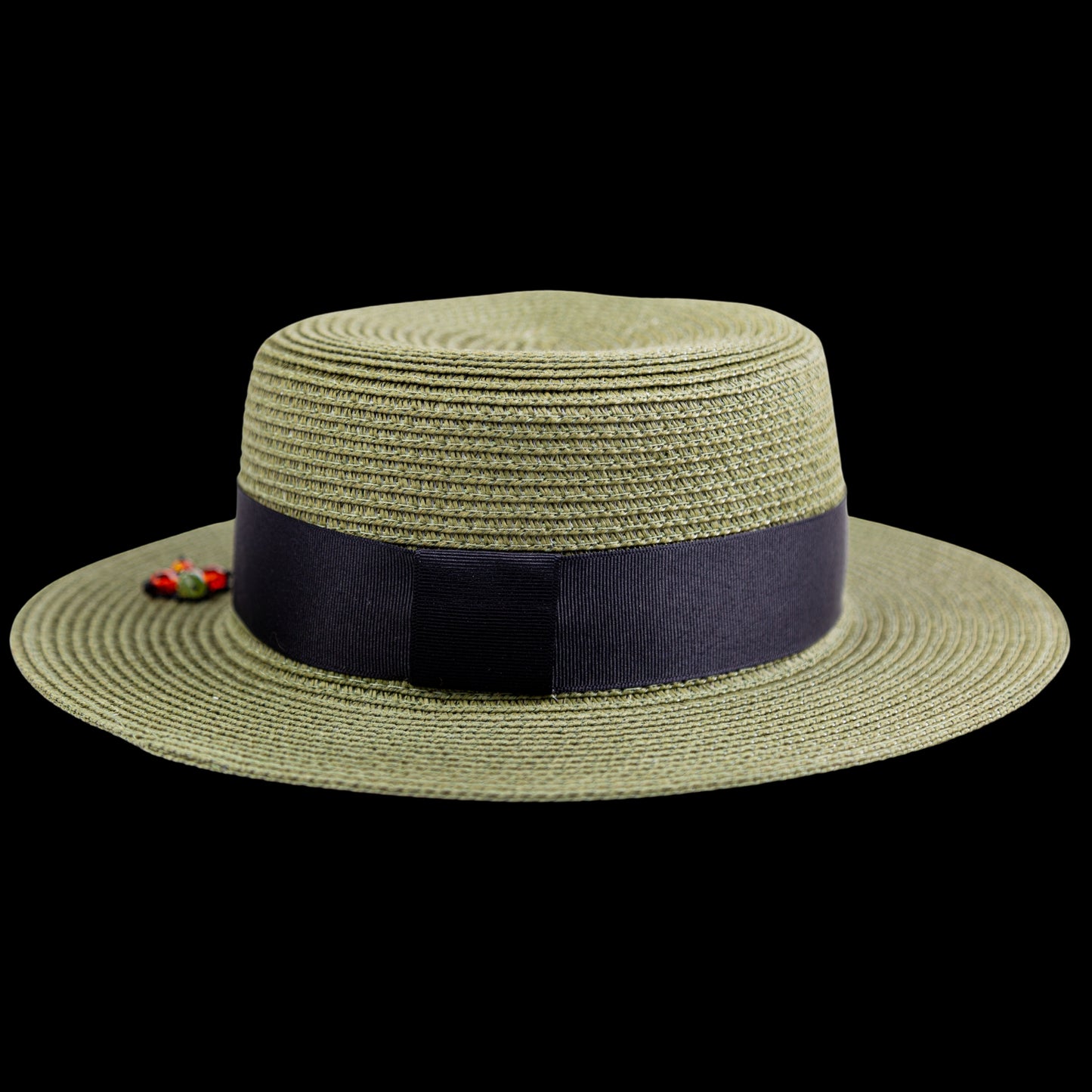Green Straw Canotier Hat with Silk Trim