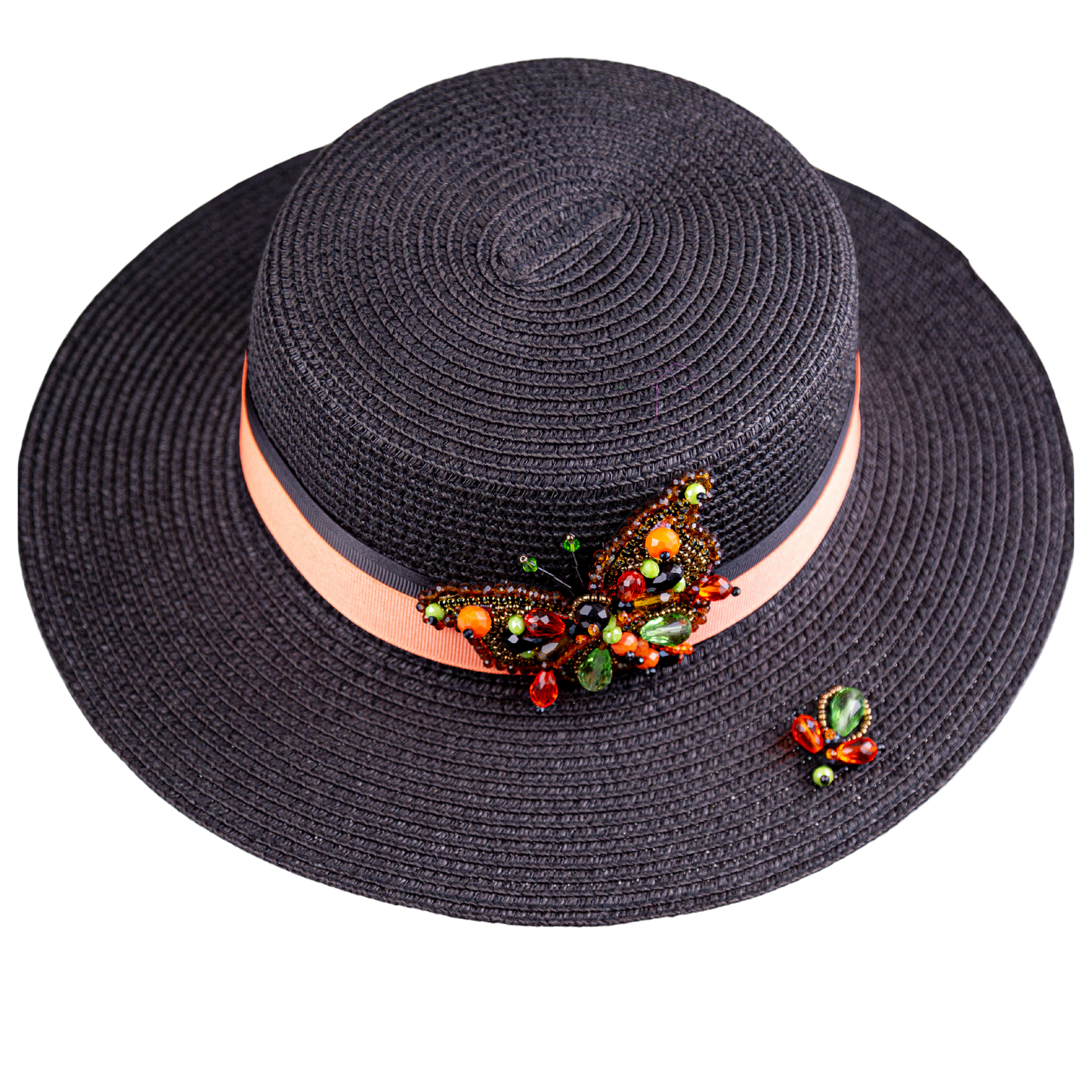 Black Straw Canotier Hat with Silk Trim