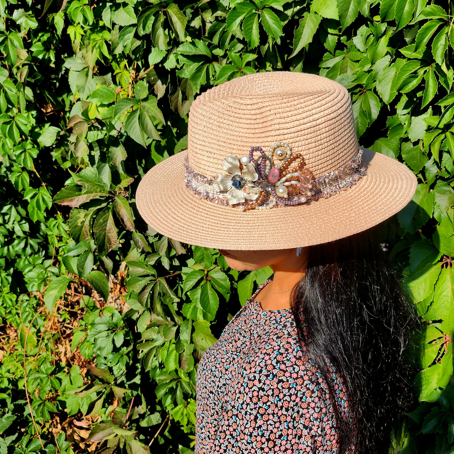 Straw fedora hat from the Flowers collection
