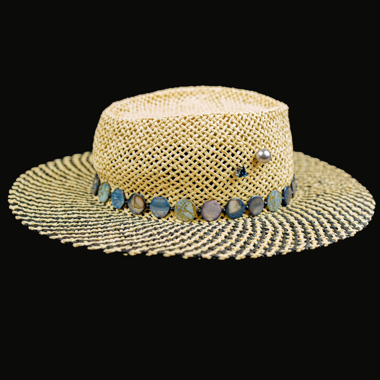 Straw Fedora Hat with Bead Butterfly