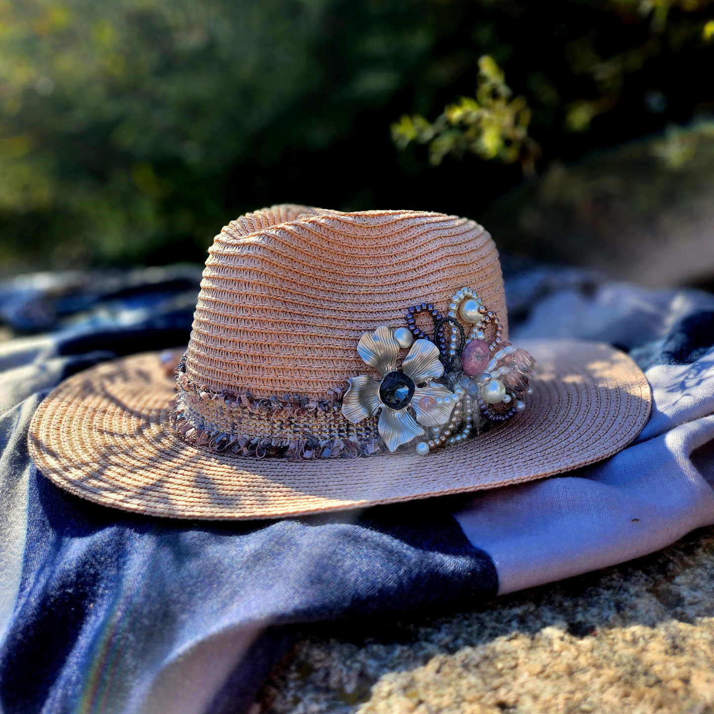 Straw fedora hat from the Flowers collection