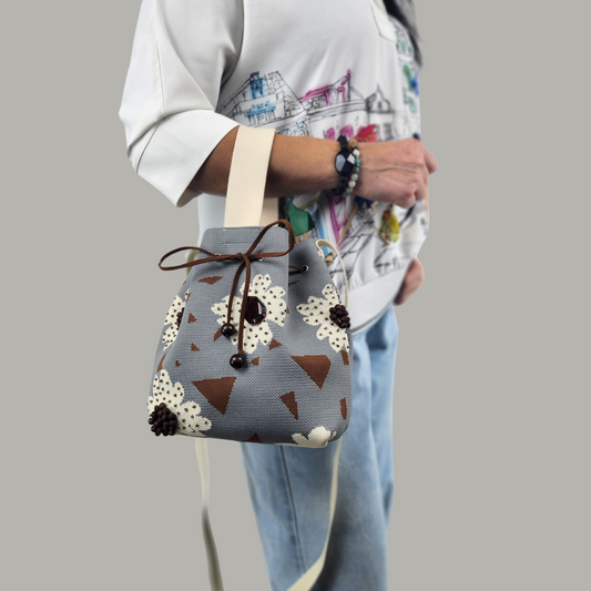 Handmade Handbag Made in Stylish Combination Colour Gamma Grey-Beige with Floral Pattern