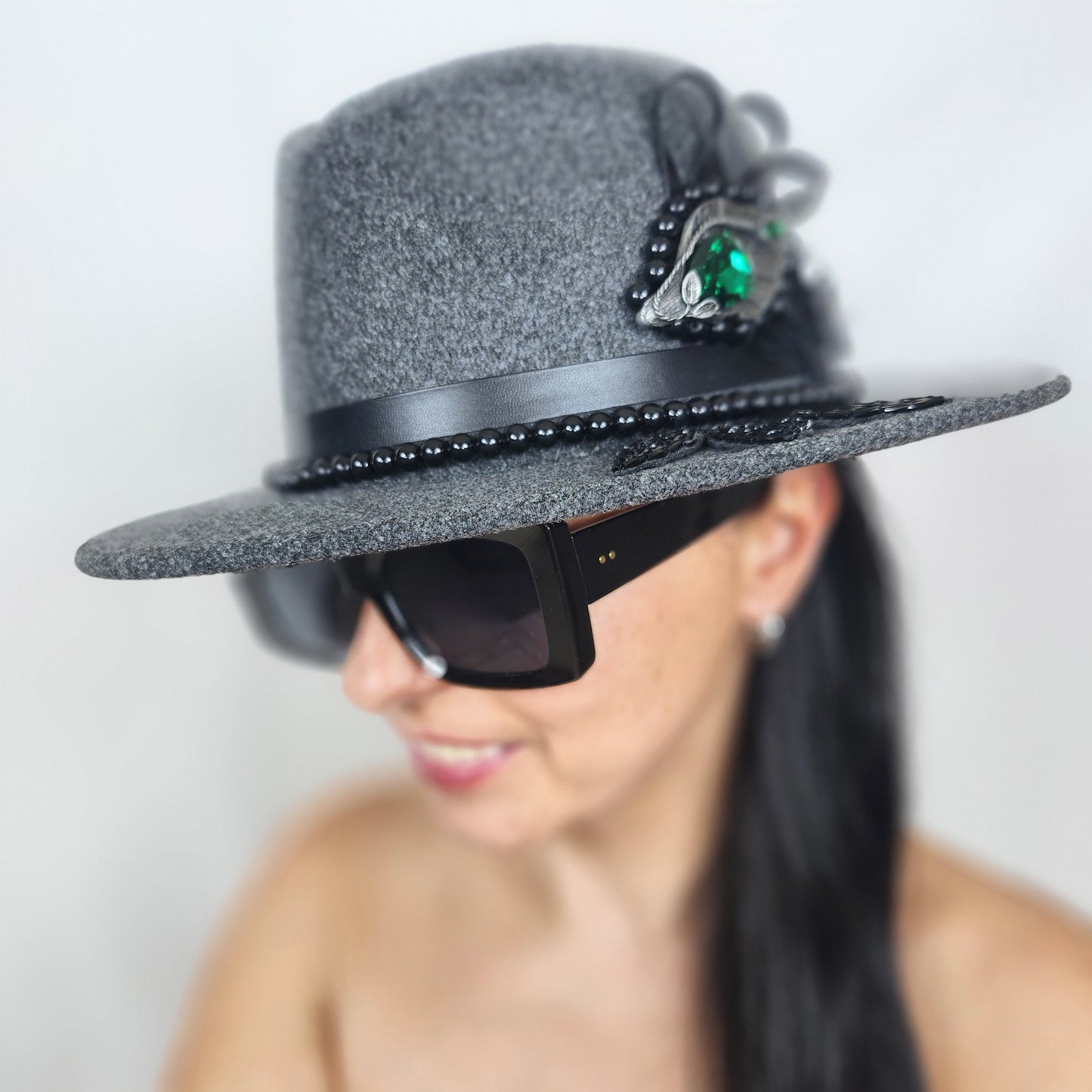 Grey Fedora Felt Hat Handmade in a single copy