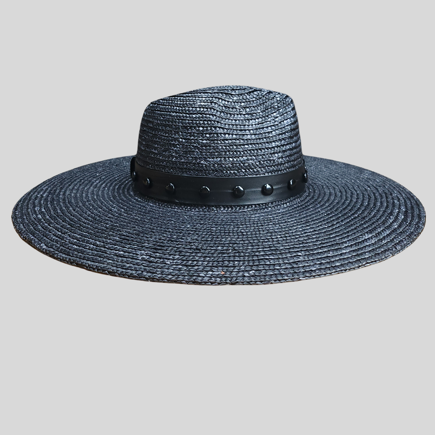 Luxurious Black Straw Fedora with Mother-of-Pearl Accent