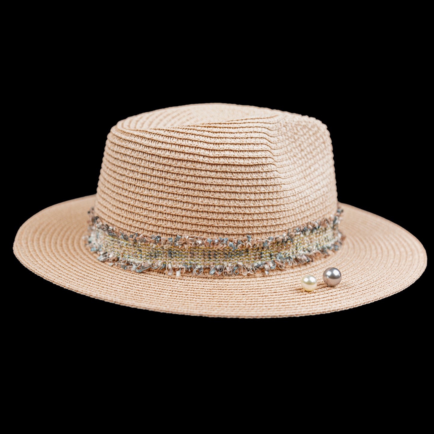 Pink Straw Fedora Hat Handmade Collection Flowers in a single copy