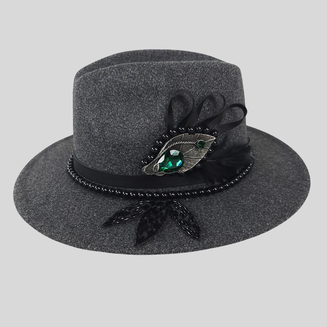 Grey Fedora Felt Hat Handmade in a single copy