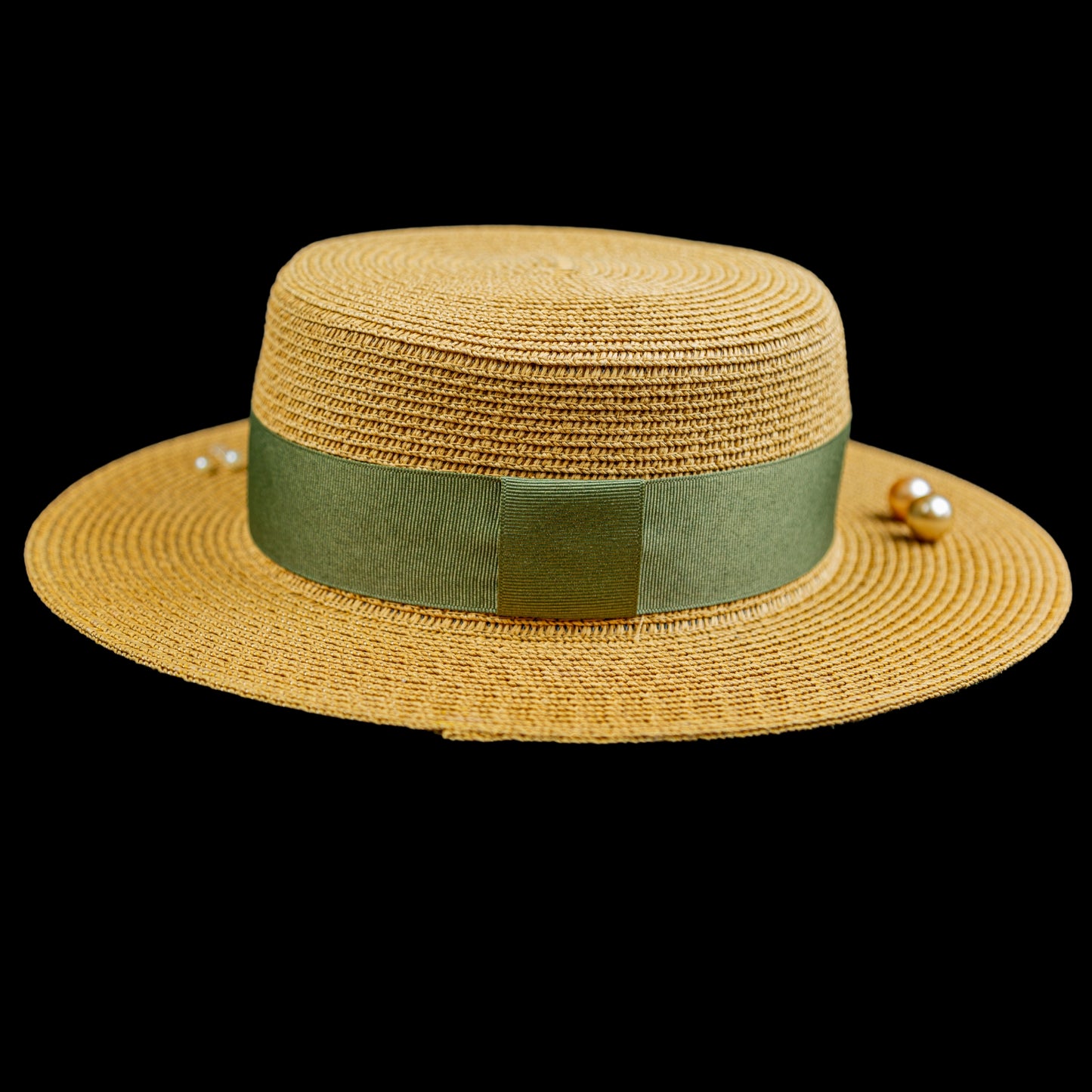 Khaki Straw Hat Handmade Canatier Collection Flowers in a single copy