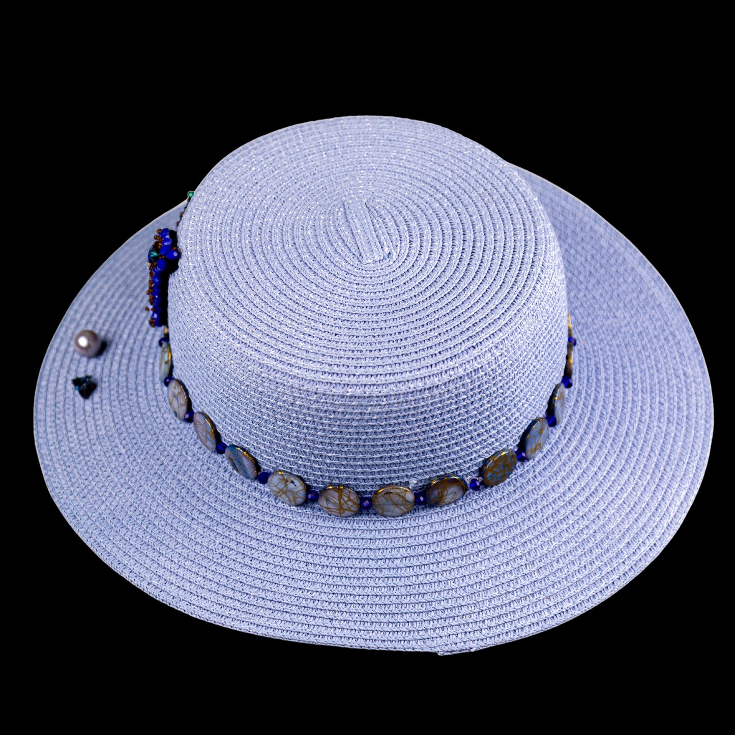 Blue Straw Hat Handmade Canatier Collection Butterfly in a single copy