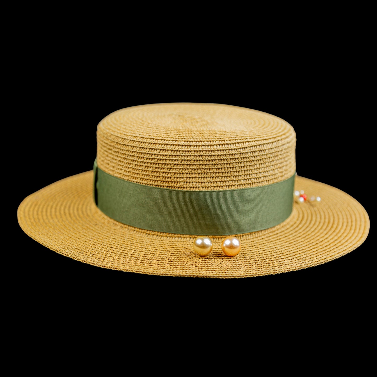 Khaki Straw Hat Handmade Canatier Collection Flowers in a single copy