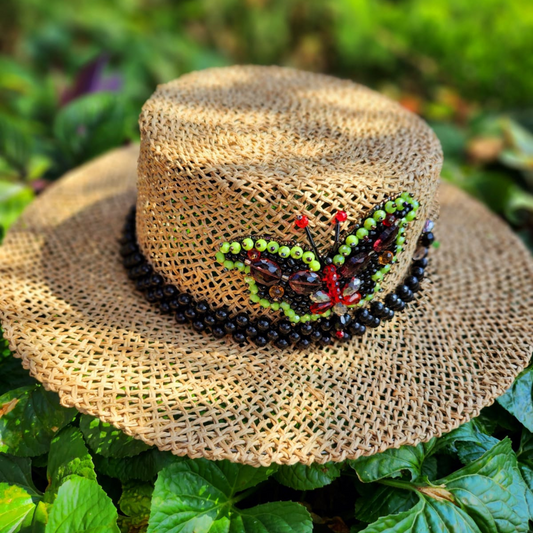 Natural Straw Hat Handmade Canatier Collection Butterfly in a single copy