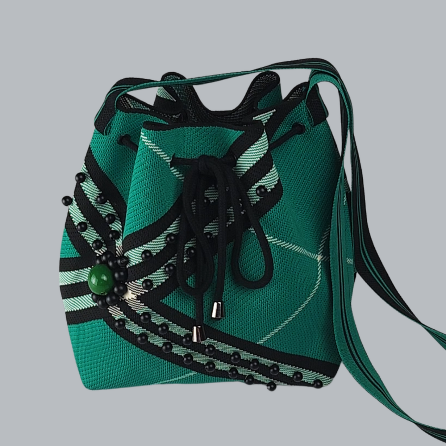 Black-Green Fabric Beaded Handbag-photo of the bag foreground