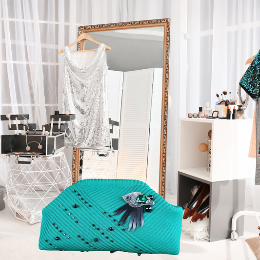 Green Fabric Bag with Pearl Brooch-front view without strap