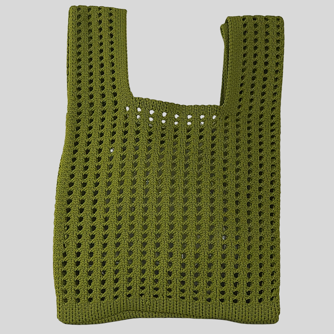 Olive Knitted Bag with Bead Embroidery-rear view