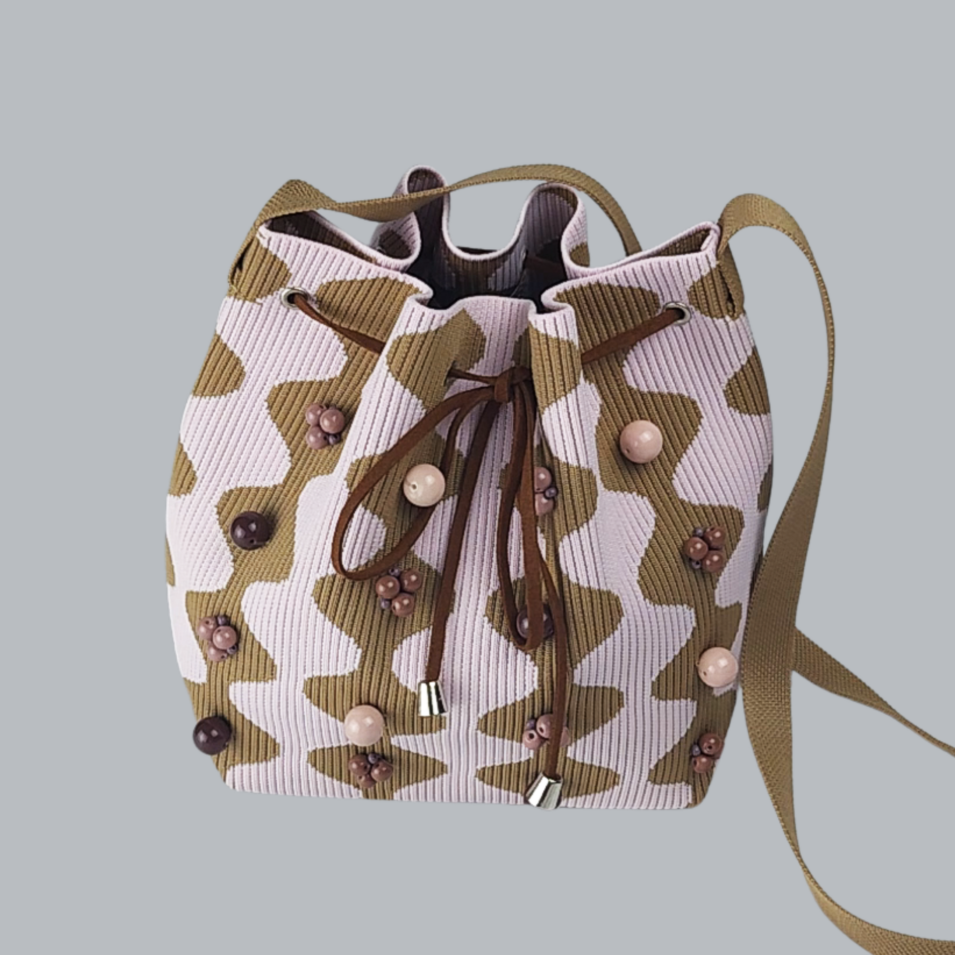 Pink Beige Fabric Bag with Bead Waves-separate bag close