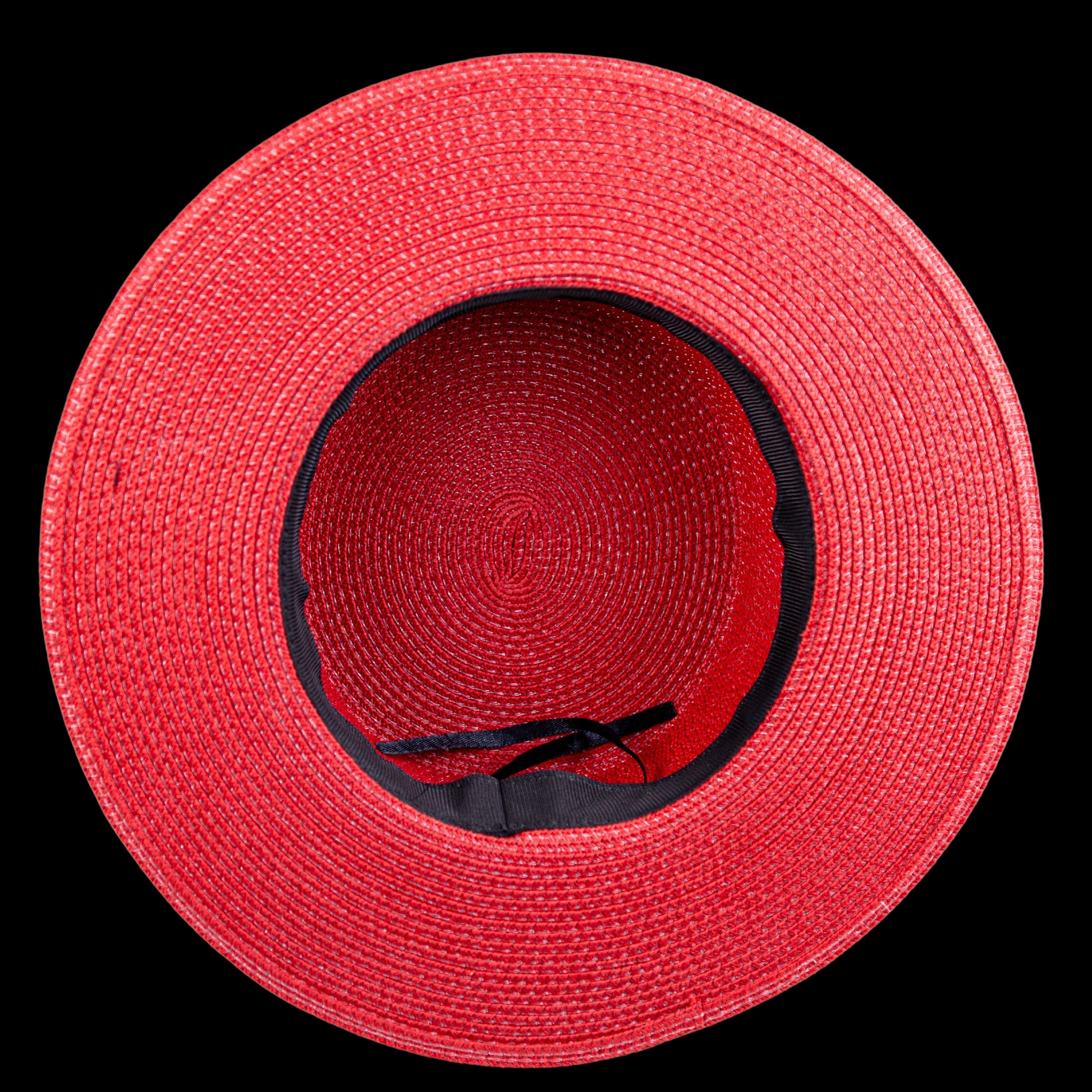Red Straw Boater Hat with Brooch-a picture of the hat inside 