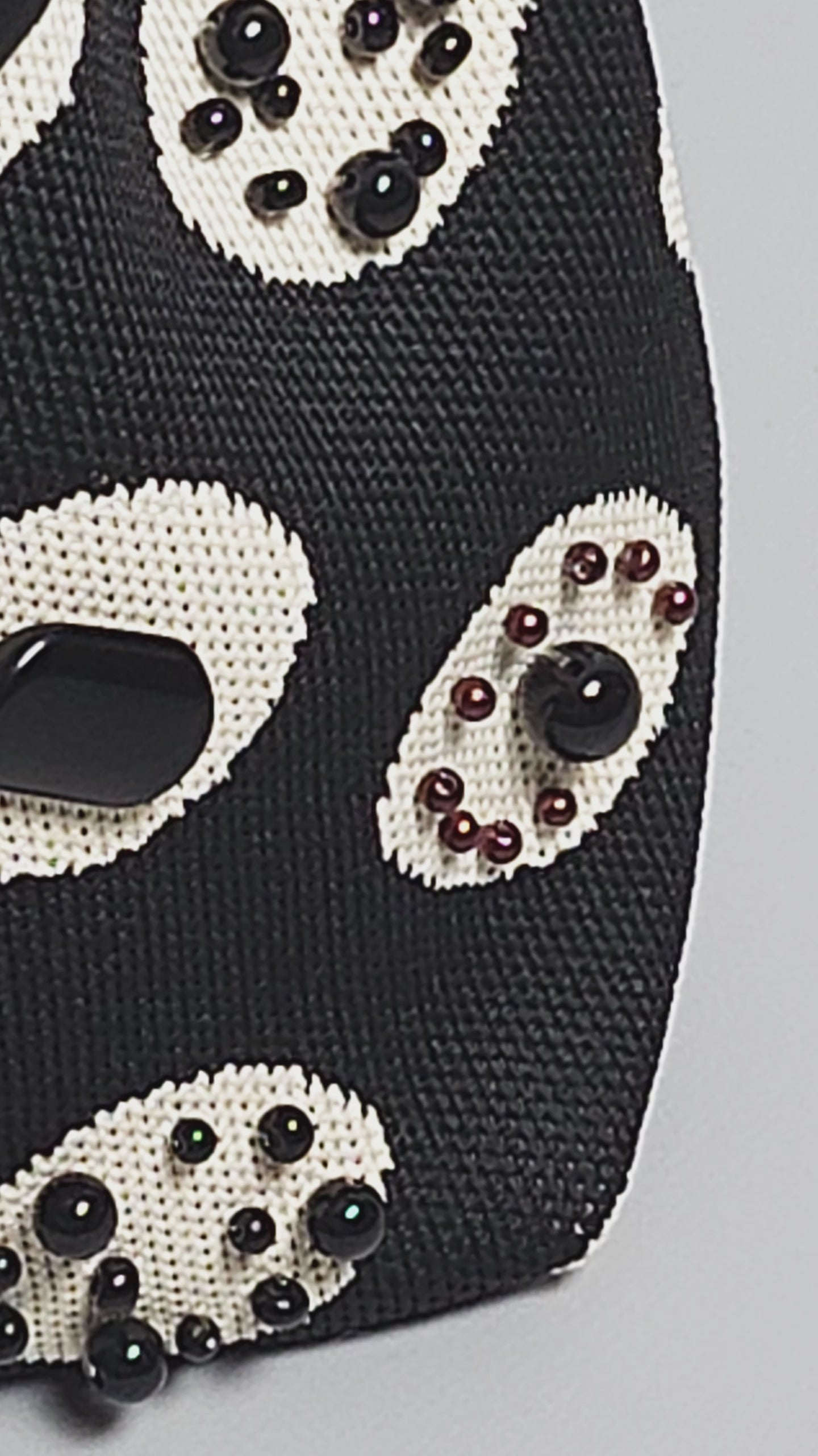 Black Fabric Polka Dot Bag with Pearls and Stones-bag jewelry video close up