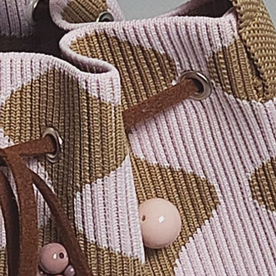 Pink Beige Fabric Bag with Bead Waves-video bags close up all the details