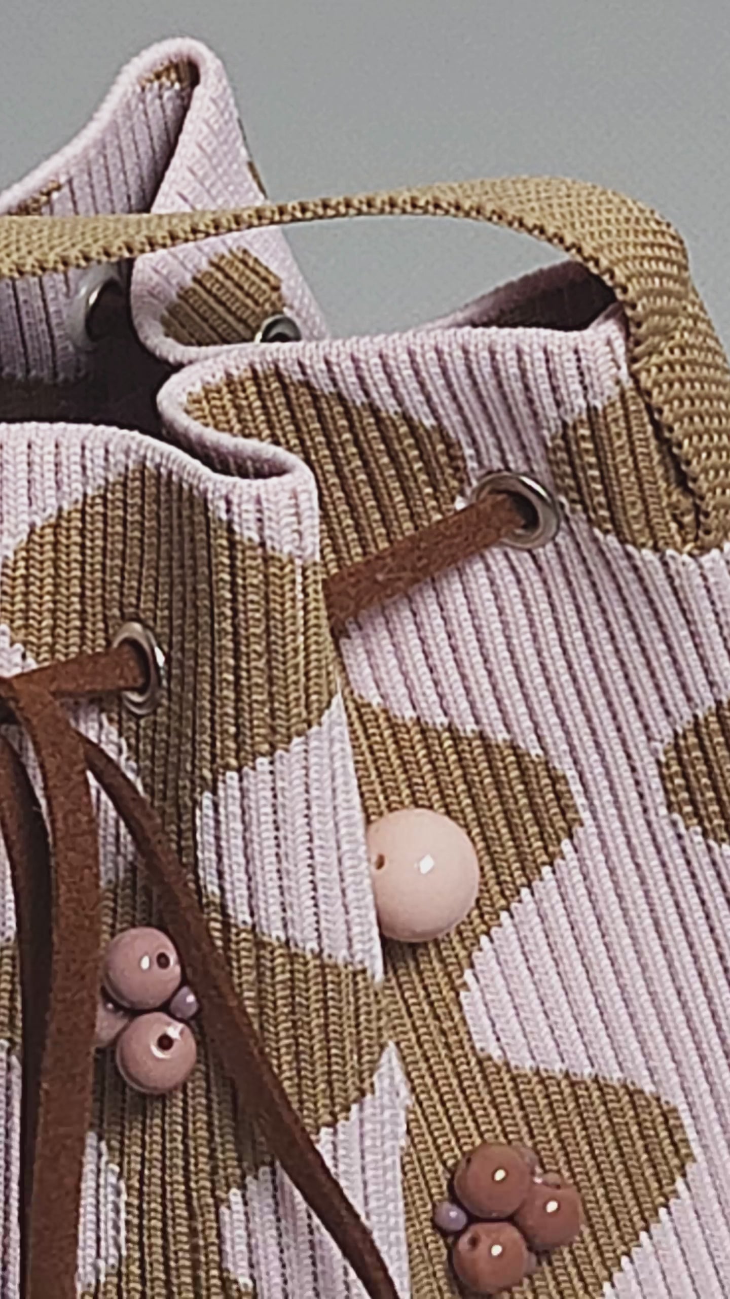 Pink Beige Fabric Bag with Bead Waves-video bags close up all the details