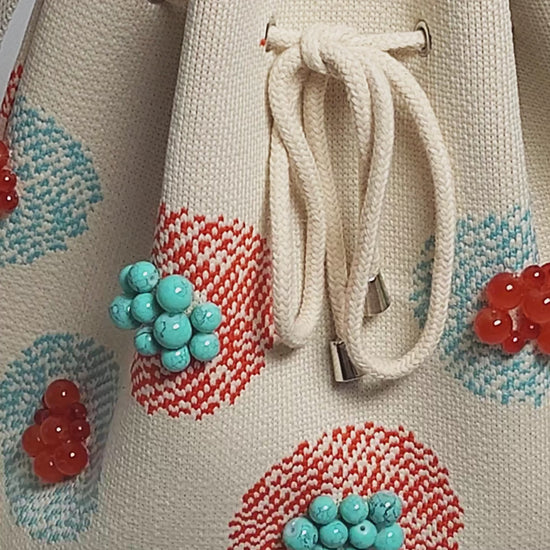 Beige Fabric Bag with Stone Accents-bag jewelry video