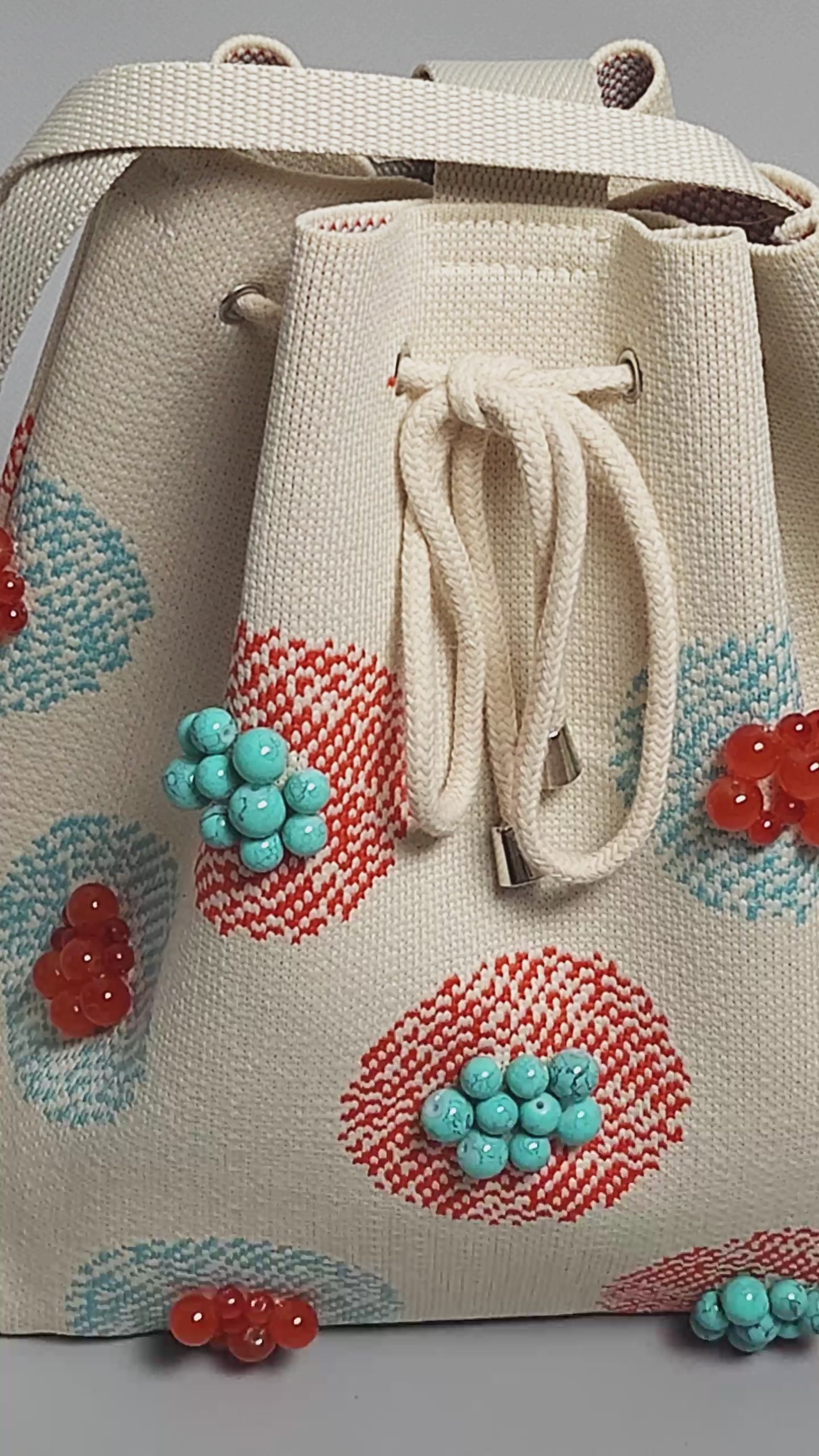 Beige Fabric Bag with Stone Accents-bag jewelry video